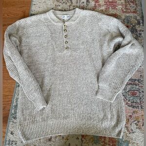 Sun River  Neutral Cream-Beige Knit Henley Sweater